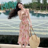Lunivop Summer New Fashion Retro Chiffon Printed V-Neck Elegant Temperament Mid-Length Holiday