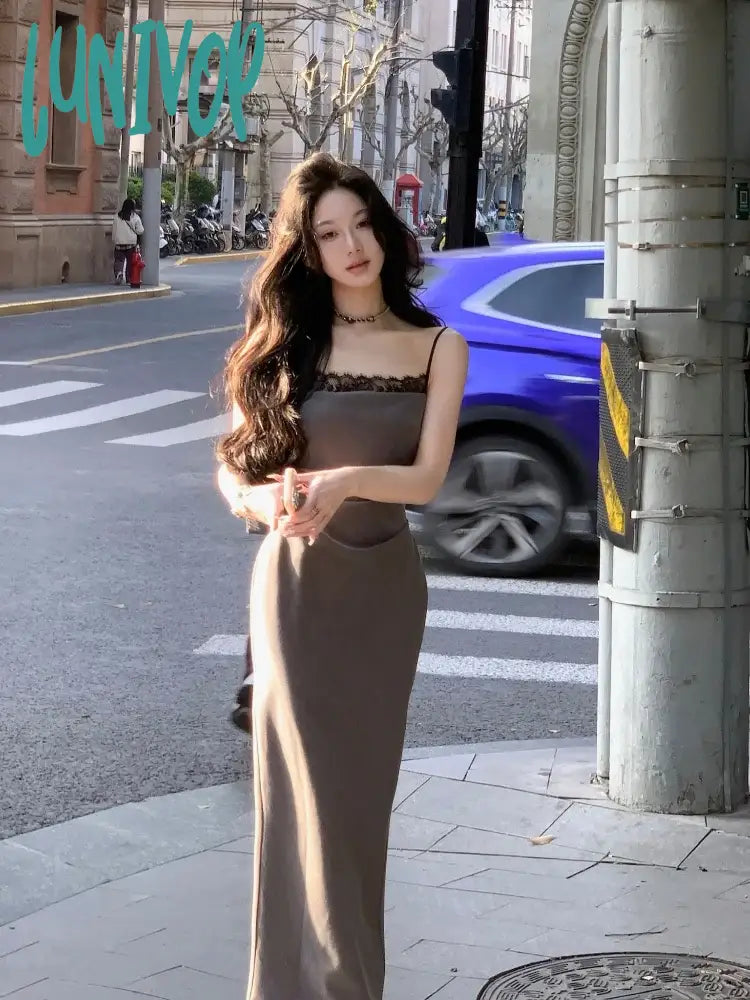 Lunivop Summer New French Elegant Lace Sex Appeal Dresses Spaghetti Straps Evening Party Prom