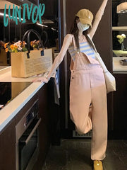 Lunivop Summer New Korean Ins Light-Colored Denim Overalls Women’s Casual High Waist Straight