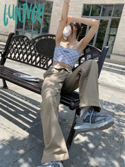 Lunivop Summer New Korean Style Solid Color Pocket Hot Girl Curling Overalls Trendy Retro Casual