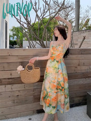 Lunivop Summer New Midi Spaghetti Strap Dresses Women Floral Print Dress Elegant And Chic With