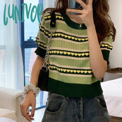 Lunivop Summer New O Neck Knitting Pullover Top Women Short Sleeve Casual Fashion Simple Tees