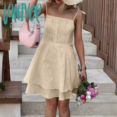 Lunivop Summer New Square Collar Slip Dress Lace Up Backless Sexy For Women A-Line Patchwork