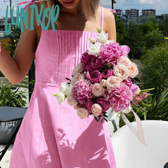 Lunivop Summer New Square Collar Slip Dress Lace Up Backless Sexy For Women A-Line Patchwork