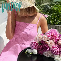 Lunivop Summer New Square Collar Slip Dress Lace Up Backless Sexy For Women A-Line Patchwork