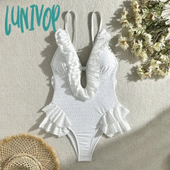 Lunivop Summer New White Body Suit One Piece Swimsuit Bikini For Women Sexy Deep V-Neck Backless