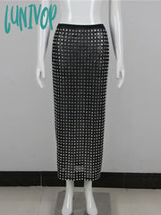 Lunivop Summer New Women Black Diamonds Midi Bodycon Skirt Designer High Waist Party Office Lady