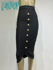 Lunivop Summer New Women Black Midi Bodycon Bandage Skirt High Waist Party Office Lady Elegant Split