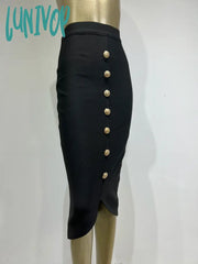Lunivop Summer New Women Black Midi Bodycon Bandage Skirt High Waist Party Office Lady Elegant Split