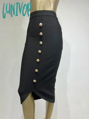 Lunivop Summer New Women Black Midi Bodycon Bandage Skirt High Waist Party Office Lady Elegant Split