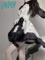 Lunivop Summer New Women Floral Party Dress Vintage 2 Pieces Sets Elagant Female Irregular Ruffles