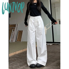 summer outfits inspo 2024 Early Spring New Slimming High-Rise Korean Style Simple Loose Slimming High Waist Wide Leg Casual Pants 2 Colors