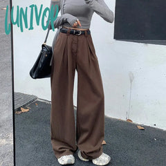 summer outfits inspo Brown Wide-Leg Pants Women's Jeans Autumn Maillard High Waist Loose Slimming Drape Casual Mopping Long Pants