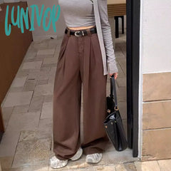 summer outfits inspo Brown Wide-Leg Pants Women's Jeans Autumn Maillard High Waist Loose Slimming Drape Casual Mopping Long Pants