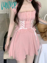 Lunivop Summer Pink Sweet Party Mini Dress Women Bow France Elegant Cute Female Korean Fashion