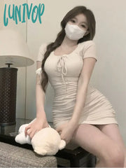 Lunivop Summer Pink Y2K Elegant Dress Women Strappy Sweet Party Mini Female Sexy Ruffled Korean
