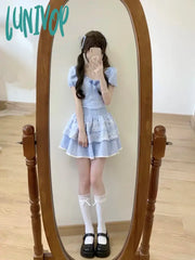 Lunivop Summer Plaid Kawaii Two Piece Skirt Set Women Lace Lolita Mini Suit Female Korean Fashion