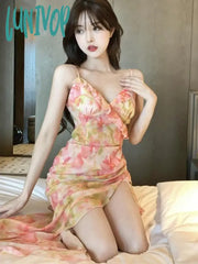 Lunivop Summer Print Floral Vintage Dress Women Chiffon Korean Fashion Party Mini Female Casual