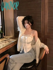 Lunivop Summer Pure Color Lace Camis Blouse Women Casual Party Elegant Sexy Crop Tops Slim Korean