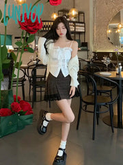 Lunivop Summer Pure Color Lace Camis Blouse Women Casual Party Elegant Sexy Crop Tops Slim Korean