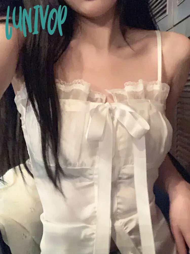 Lunivop Summer Pure Color Lace Camis Blouse Women Casual Party Elegant Sexy Crop Tops Slim Korean