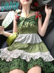 Lunivop Summer Red Sweet Princess Dress Women Patchwork Korean Fashion Party Female Bow Ruffled