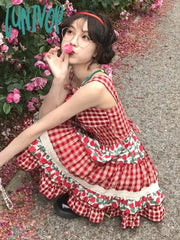 Lunivop Summer Red Sweet Princess Dress Women Patchwork Korean Fashion Party Female Bow Ruffled