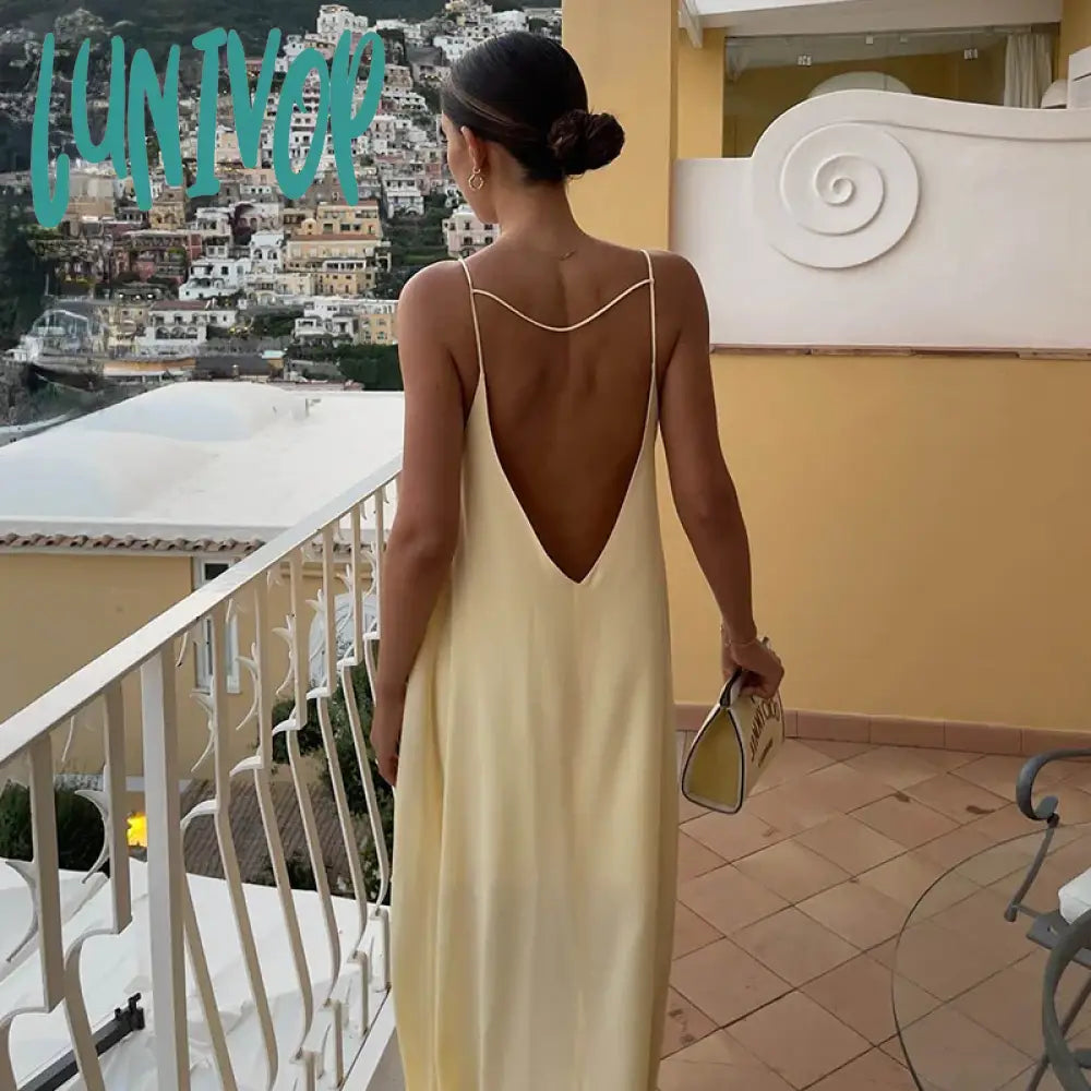 Lunivop Summer Sexy Open Back Sleeveless Slip Maxi Dress Cut Out Club Party Dresses Holiday Elegant