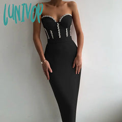 Lunivop Summer Sexy Strapless Bodycon Women Bandage Dress Elegant Beading Vestido Night Club Outfit