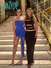 Lunivop Summer Sexy Strapless Dress Bodycon Mini Blue Draped Elegant Birthday Party Women Clothing