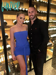 Lunivop Summer Sexy Strapless Dress Bodycon Mini Blue Draped Elegant Birthday Party Women Clothing