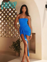 Lunivop Summer Sexy Strapless Dress Bodycon Mini Blue Draped Elegant Birthday Party Women Clothing
