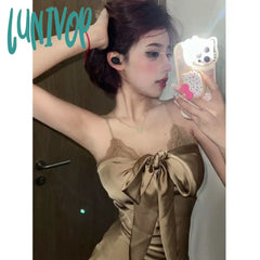 Lunivop Summer Sleeveless Sexy Party Mini Dress Women Solid Lace Elegant Female Casual Korean