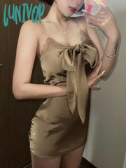 Lunivop Summer Sleeveless Sexy Party Mini Dress Women Solid Lace Elegant Female Casual Korean