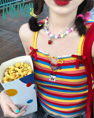 Lunivop Summer Spicy Girls Wear Rainbow Stripes Sexy Dopamine Mini Straps Women’s Sweetheart Tank