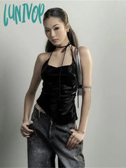 Lunivop Summer Streetwear Solid Slim Fashion Tank Tops Women Halter Fairy Sexy Backless Cropped Top