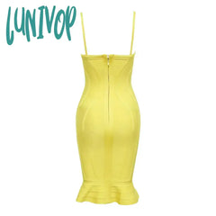 Lunivop Summer Style Sexy V Neck Backless Mermaid Yellow Women Bandage Dress Fashion Evening Club