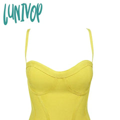 Lunivop Summer Style Sexy V Neck Backless Mermaid Yellow Women Bandage Dress Fashion Evening Club