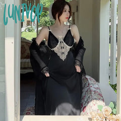 Lunivop Summer Sweet Ice Silk Robe Sets Fairy Women Satin Nightdress Two Pieces Sexy Solid Color