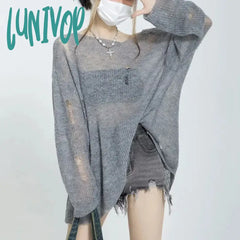 Lunivop Summer Thin Hollow Out Sweater Women Y2K Streetwear Hole Knitted Pullover Woman Fashion