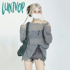 Lunivop Summer Thin Hollow Out Sweater Women Y2K Streetwear Hole Knitted Pullover Woman Fashion