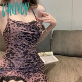 Lunivop Summer Trend Sexy Irregular Lace Dress Women Clothing Fashionable Leopard Sling Thin Ladies