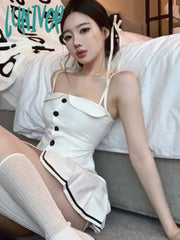 Lunivop Summer White Elegant Two Piece Set Women Y2K Party Mini Skirt Female Korean Fashion Casual