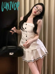 Lunivop Summer White Elegant Two Piece Set Women Y2K Party Mini Skirt Female Korean Fashion Casual