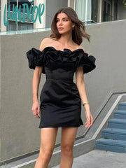 Lunivop Summer White Ruffle Bodycon Party Dress Elegant Off The Shoulder Wedding Guest Mini