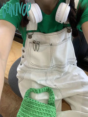 Lunivop Summer White Wear New Ins Niche Loose High Waist Topline Denim Overalls For Women Jumpsuit