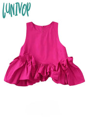 Lunivop Summer Women 2Pcs Solid Color Casual Fashion Puffy Hem Vest Top + Sexy Pleated Skirt Sets