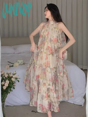 Lunivop Summer Women Elegant Floral Print Maxi Dresses New Fashion Sleeveless Loose Ruffle Y2K