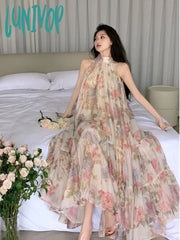Lunivop Summer Women Elegant Floral Print Maxi Dresses New Fashion Sleeveless Loose Ruffle Y2K