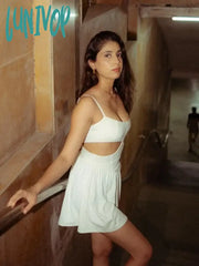 Lunivop Summer Women Hollow Out Spaghetti Strap Dress Mini Lovely White A Line Party Dresses Casual